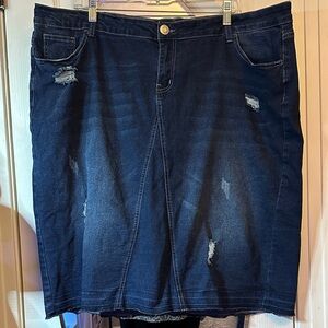 Classic Blue Distressed Pencil Skirt